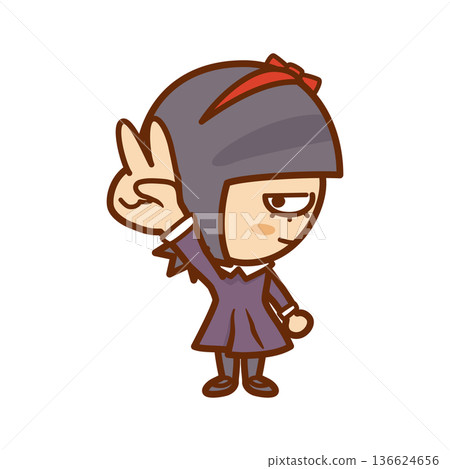 側面女孩插圖,展示石頭剪刀布遊戲中的剪刀。 側面女孩插圖,展示石頭剪刀布遊戲中的剪刀。 136624656