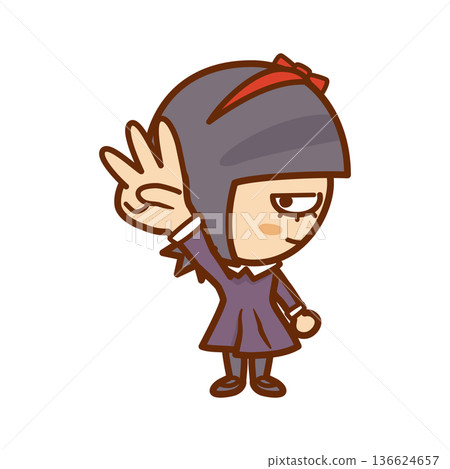 側臉女孩插圖，向上伸出三根手指 136624657