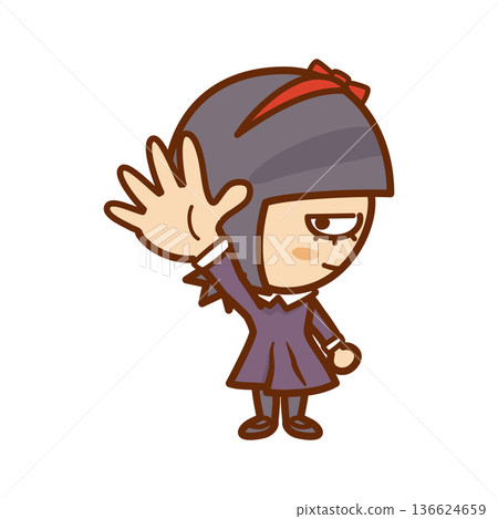 Illustration of a girl in profile showing a rock-paper-scissors 136624659