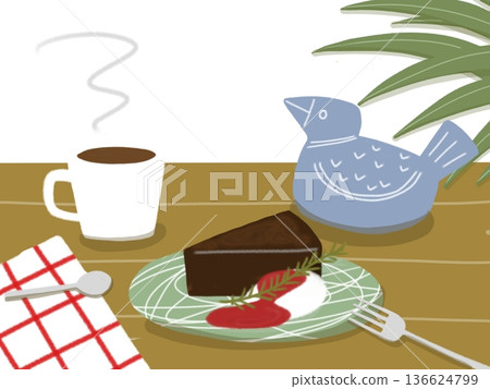 Stylish cafe illustration: cake and coffee 136624799