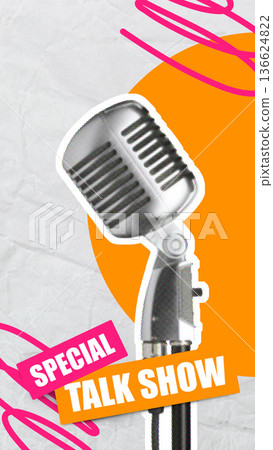 Special talk show featuring a microphone and modern design elements Special talk show featuring a microphone and modern design elements 136624822
