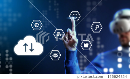 Using virtual reality to interact with cloud icons in a tech setting 136624834