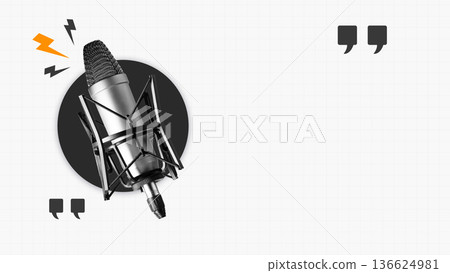 Podcast microphone setup for recording dialogue and discussions in a studio environment 136624981