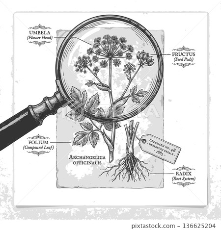 Botanical Illustration of Angelica Plant raster 136625204