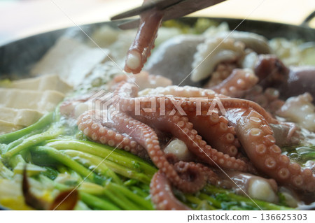 Korean Octopus Soup Yeonpo-tang with Fresh Octopus, Traditional Healthy Seafood Delicacy Korean Octopus Soup Yeonpo-tang with Fresh Octopus, Traditional Healthy Seafood Delicacy 136625303
