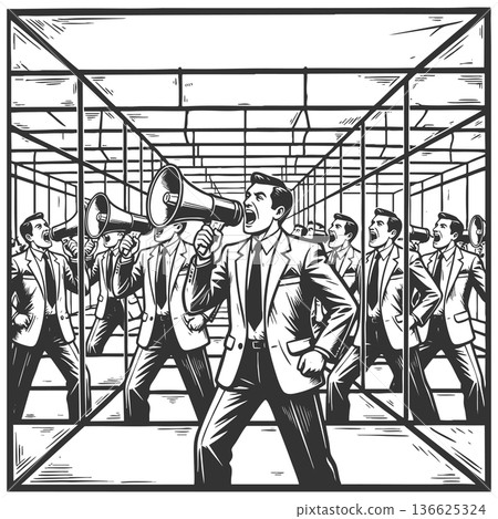Echo Chamber Man shouting into mirrored isolation 136625324