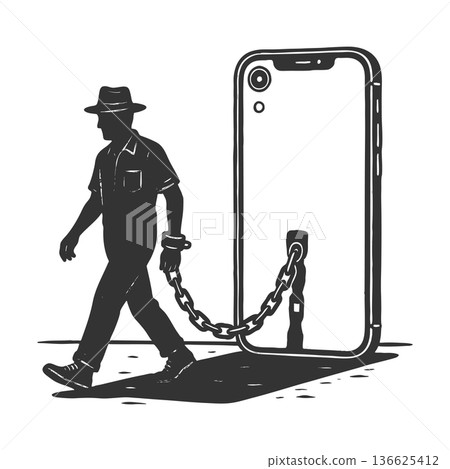 Man Chained to Giant Smartphone Concept Man Chained to Giant Smartphone Concept 136625412