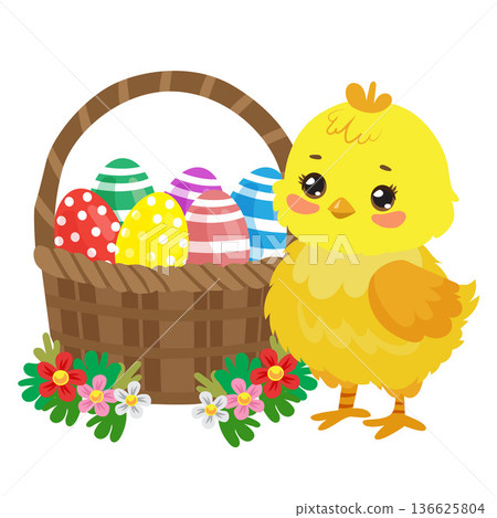 easter chick with egg wood basket easter chick with egg wood basket 136625804