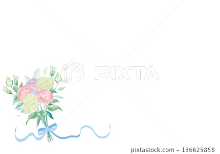 水彩風格洋桔梗花束相框材料 136625858