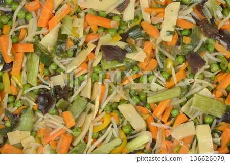 Colorful stir fry vegetables mix background Colorful stir fry vegetables mix background 136626079