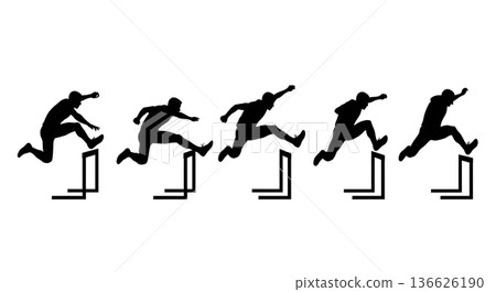 Black Solid Hurdle Mini-Sequence Jump Silhouettes Set of Six on White Background Black Solid Hurdle Mini-Sequence Jump Silhouettes Set of Six on White Background 136626190