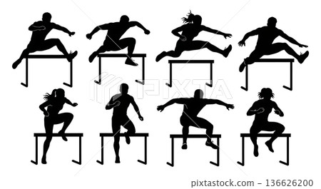 Black Solid Hurdle Plyometric Training Silhouettes Set of Six on White Background Black Solid Hurdle Plyometric Training Silhouettes Set of Six on White Background 136626200