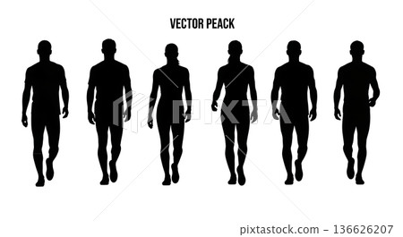 Black Solid Hurdle Relaxed Walk Post-Race Silhouettes Set of Six on White Background 136626207