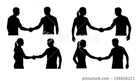 Black Solid Hurdle Sportsmanship Silhouettes Set of Six on White Background 136626221