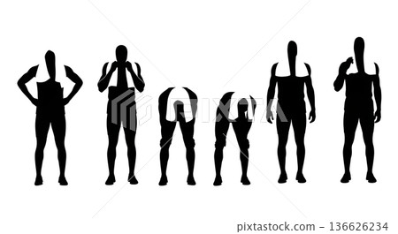 Black Solid Hurdle Towel Over Head Silhouettes Set of Six on White Background Black Solid Hurdle Towel Over Head Silhouettes Set of Six on White Background 136626234