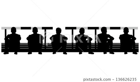 Black Solid Hurdle Track Edge Sitting Silhouettes Set of Six on White Background 136626235