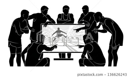 Black Solid Hurdle Video Replay Silhouettes Set of Six on White Background Black Solid Hurdle Video Replay Silhouettes Set of Six on White Background 136626243