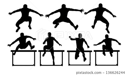 Black Solid Hurdle Visualize Race Path Silhouettes Set of Six on White Background Black Solid Hurdle Visualize Race Path Silhouettes Set of Six on White Background 136626244