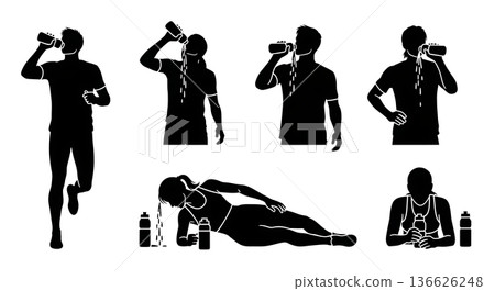 Black Solid Hurdle Water Break Silhouettes Set of Six on White Background Black Solid Hurdle Water Break Silhouettes Set of Six on White Background 136626248