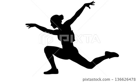 Black Solid Long Jump Landing Stability Drills Silhouettes Set of Six on White Background 136626478