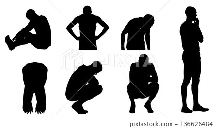 Black Solid Long Jump Mindset Prep Silhouettes Set of Six on White Background 136626484