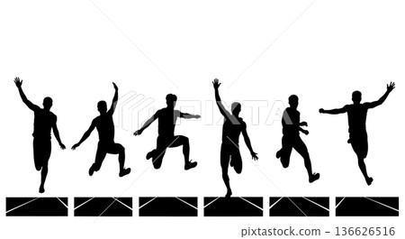 Black Solid Long Jump Run-Up Finish Silhouettes Set of Six on White Background Black Solid Long Jump Run-Up Finish Silhouettes Set of Six on White Background 136626516