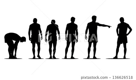Black Solid Long Jump Runway Marks Review Silhouettes Set of Six on White Background Black Solid Long Jump Runway Marks Review Silhouettes Set of Six on White Background 136626518