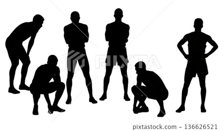 Black Solid Long Jump Self-Talk Visualization Silhouettes Set of Six on White Background Black Solid Long Jump Self-Talk Visualization Silhouettes Set of Six on White Background 136626521