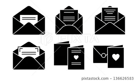 Black Solid Party Invitations Silhouettes Set of Six on White Background Black Solid Party Invitations Silhouettes Set of Six on White Background 136626583