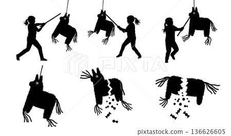 Black Solid Hitting and Candy Silhouettes Set of Six on White Background 136626605