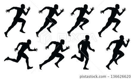 Black Solid Powerful Hip Flexors Silhouettes Set of Six on White Background Black Solid Powerful Hip Flexors Silhouettes Set of Six on White Background 136626620