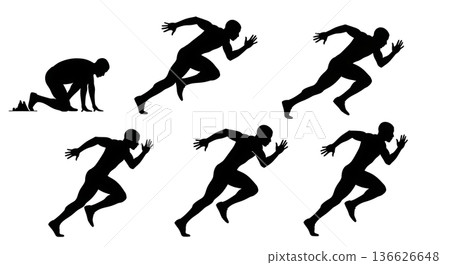 Black Solid Reactive Burst Standing Silhouettes Set of Six on White Background 136626648