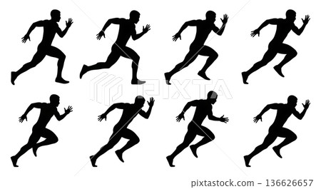 Black Solid Rhythmic Arm Swing Silhouettes Set of Six on White Background 136626657