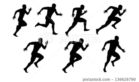 Black Solid Upward Thrust Ground Silhouettes Set of Six on White Background Black Solid Upward Thrust Ground Silhouettes Set of Six on White Background 136626790