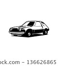 AMC Pacer car. Isolated black design with side view. Best for logos, badges and emblems. Vintage car industry garage 136626865
