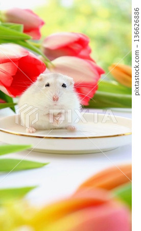 Hamster and Tulips 136626886