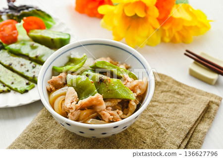 Cactus and pork rice bowl Cactus and pork rice bowl 136627796