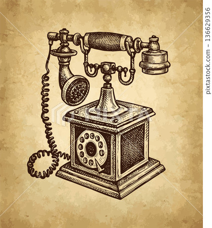 Vintage desk telephone engraving illustration 136629356