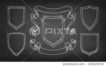 Hand-drawn heraldic shields with ribbons Hand-drawn heraldic shields with ribbons 136629358