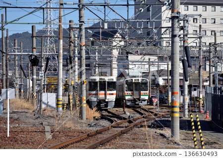 Iida Line local train parked at the depot 136630493