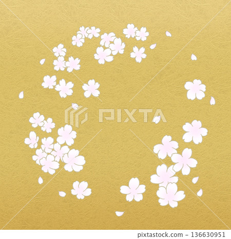 Hand-drawn cherry blossom round frame on a gold leaf background Hand-drawn cherry blossom round frame on a gold leaf background 136630951