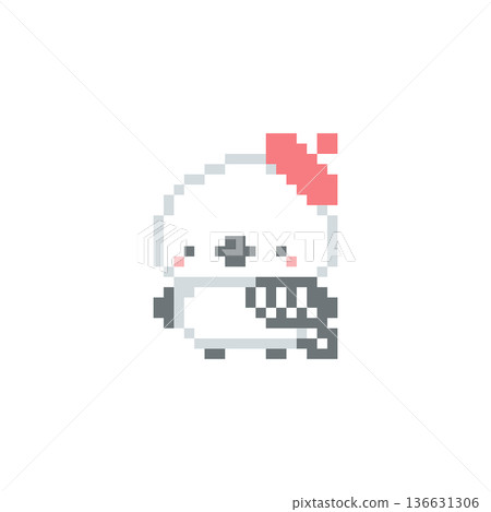 Pixel art of a red beret and a long-tailed tit 136631306