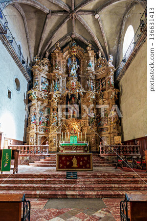 Interior of historic Saint Pierre church in Prades in Languedoc- 136631413