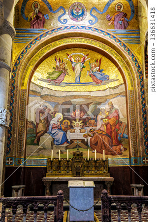 Interior of the Basilica in the Sanctuary of Lourdes, France. 136631418