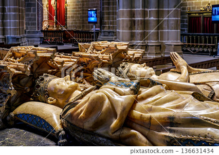 Interior of the Cathedral Saint Mary in Pamplona, Navarre, Spain 136631434