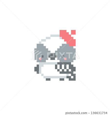 Pixel art of a red beret and a long-tailed tit chick 136631734