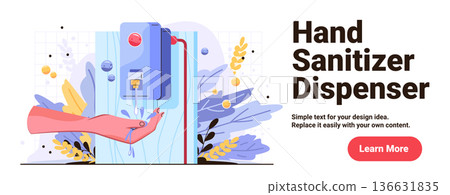 Hand sanitizer dispenser hygiene prevention infection control hand using wall-mounted device with liquid drops abstract background leaves bubbles Hand sanitizer dispenser hygiene prevention infection control hand using wall-mounted device with liquid drops abstract background leaves bubbles 136631835