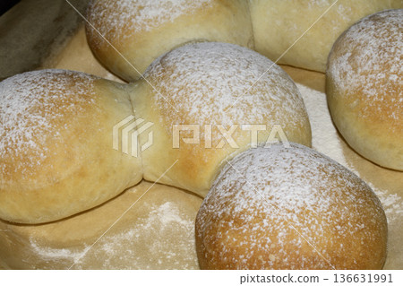 Fresh Home Made Bread Rolls Close Up Baked Goods 136631991