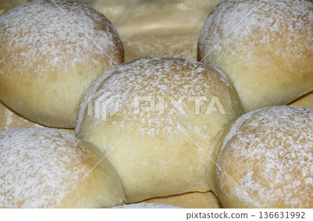 Fresh Home Made Bread Rolls Close Up Baked Goods 136631992