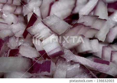 Chopped red onions close up vegetables for cooking Chopped red onions close up vegetables for cooking 136632003